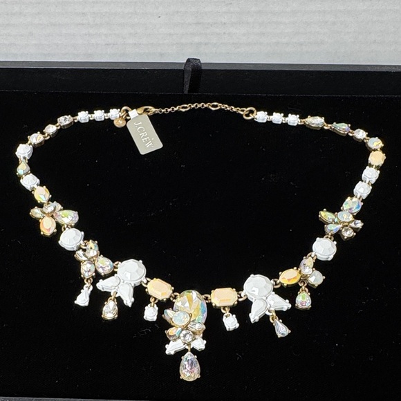 J. Crew Jewelry - J. Crew NWT Gold Tone White Jeweled Brulee Teardrop Statement Necklace Evening